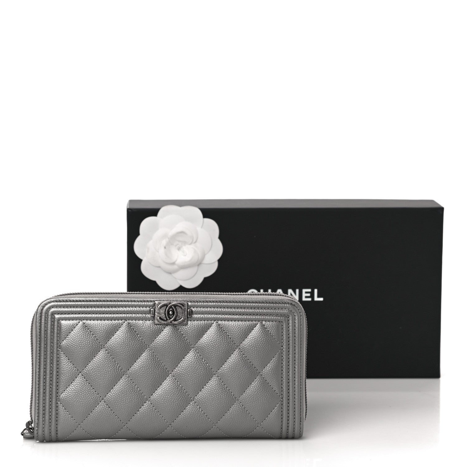Chanel Metallic Caviar Quilted Boy Zip Around Wallet Silver 12 of 12