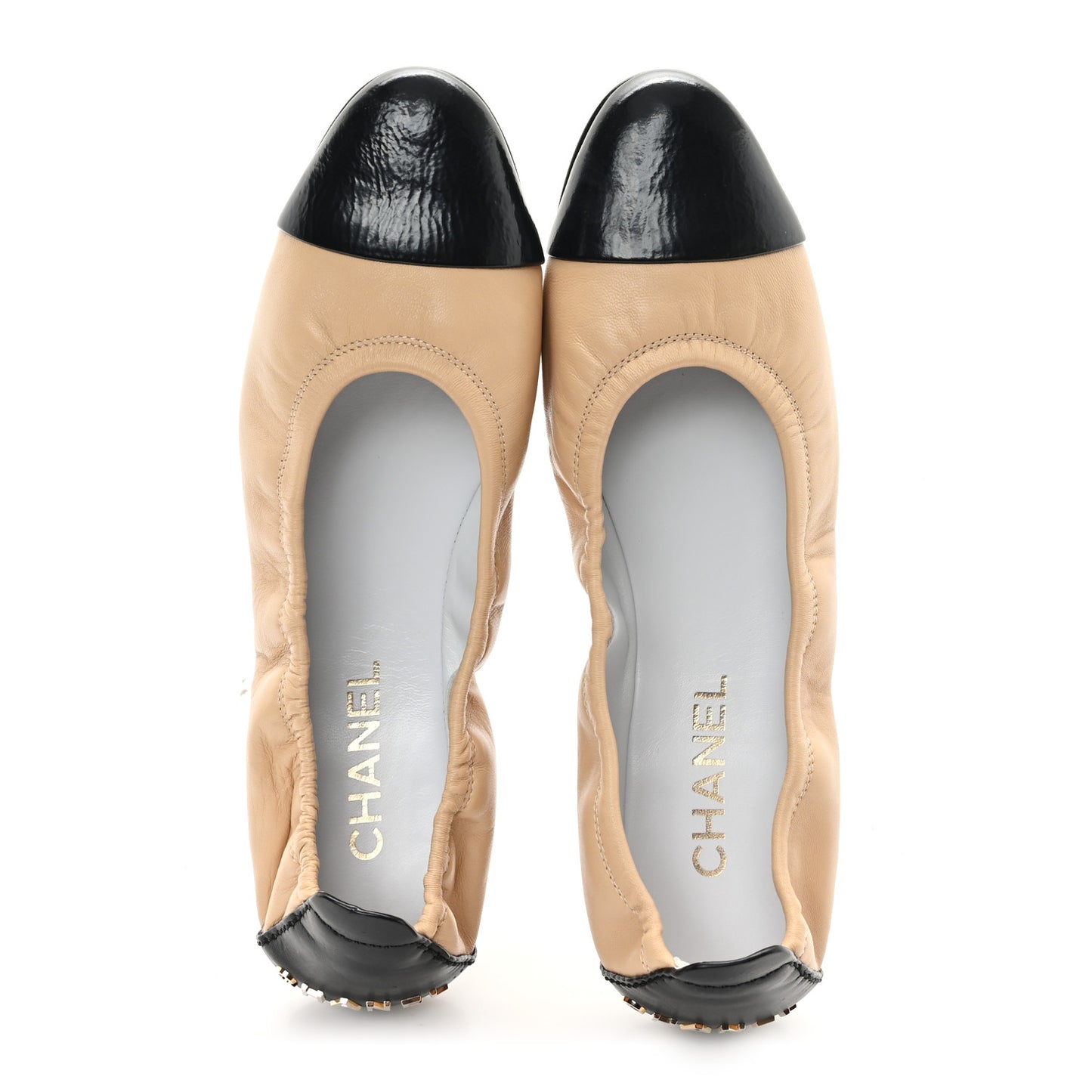 Lambskin Shiny Goatskin Calfskin Ballerina Flats 39.5 Beige Black