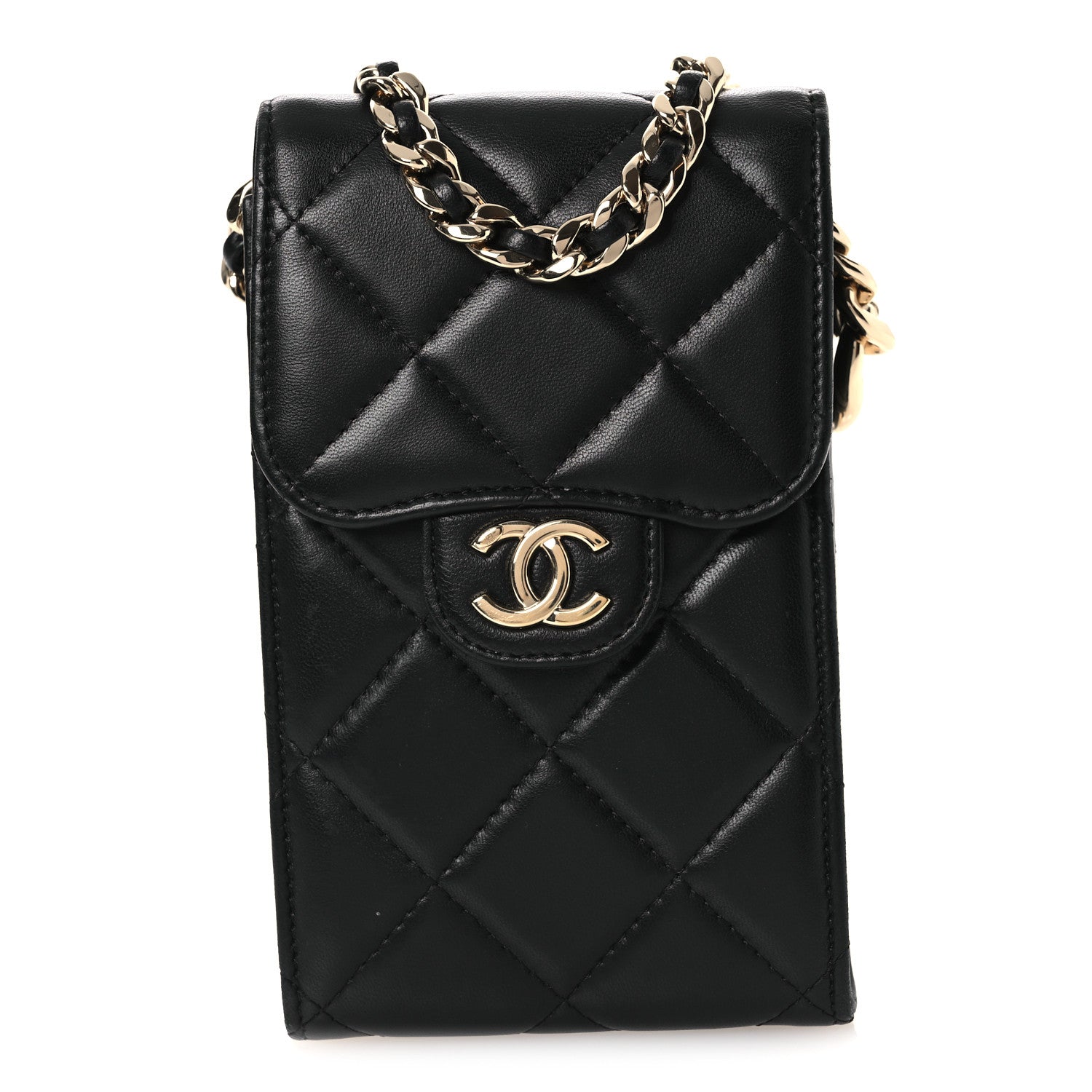 Chanel Lambskin Quilted Lacquered Chain Phone Holder With Chain Black 7 of 11