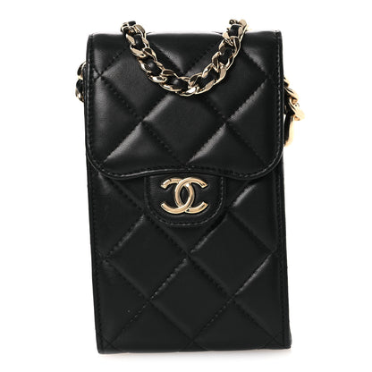 Chanel Lambskin Quilted Lacquered Chain Phone Holder With Chain Black 7 of 11