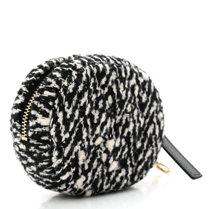 Chanel Tweed Shearling Round Clutch With Chain and Coin Purse Black and White 13 of 19