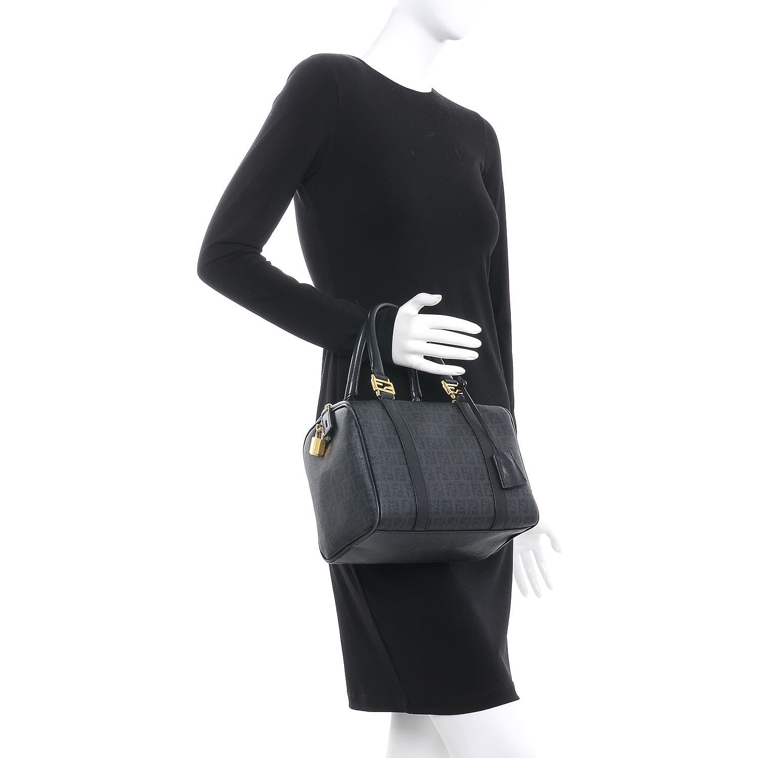 Fendi Zucchino Spalmati Vitello Small Boston Moro Black 2 of 10