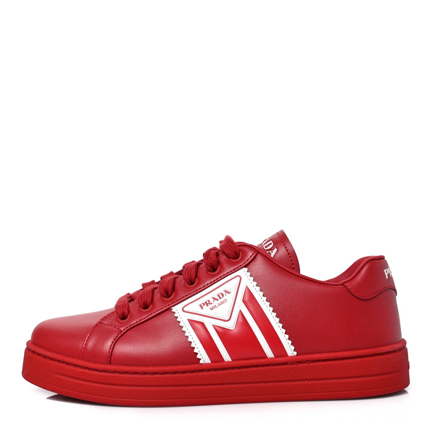 Vitello Soft Triangle Logo Womens Low Top Sneakers 37.5 Rosso White