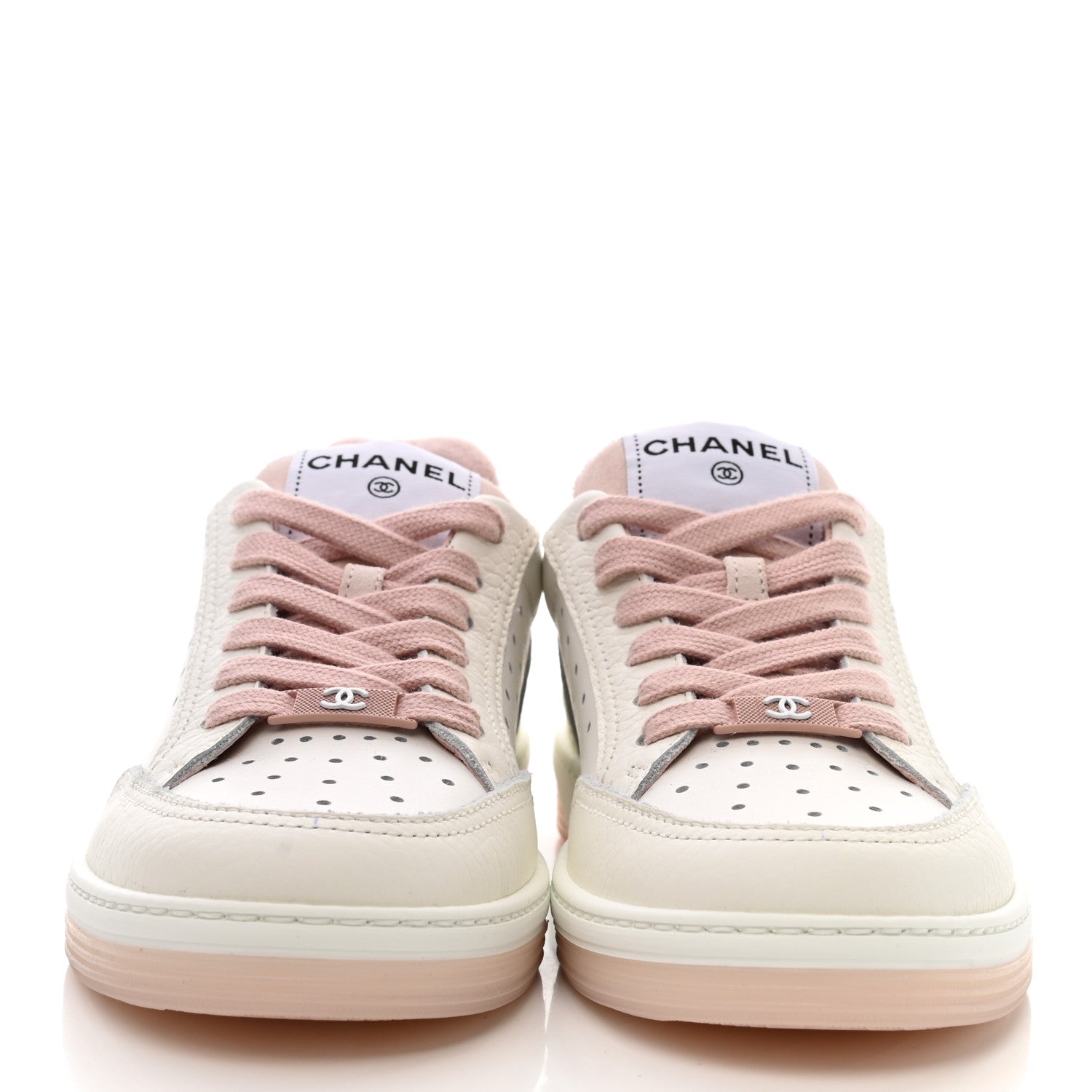 Chanel Grained Calfskin Fabric Womens Logo Sneakers 36 White Light Pink 2 of 8