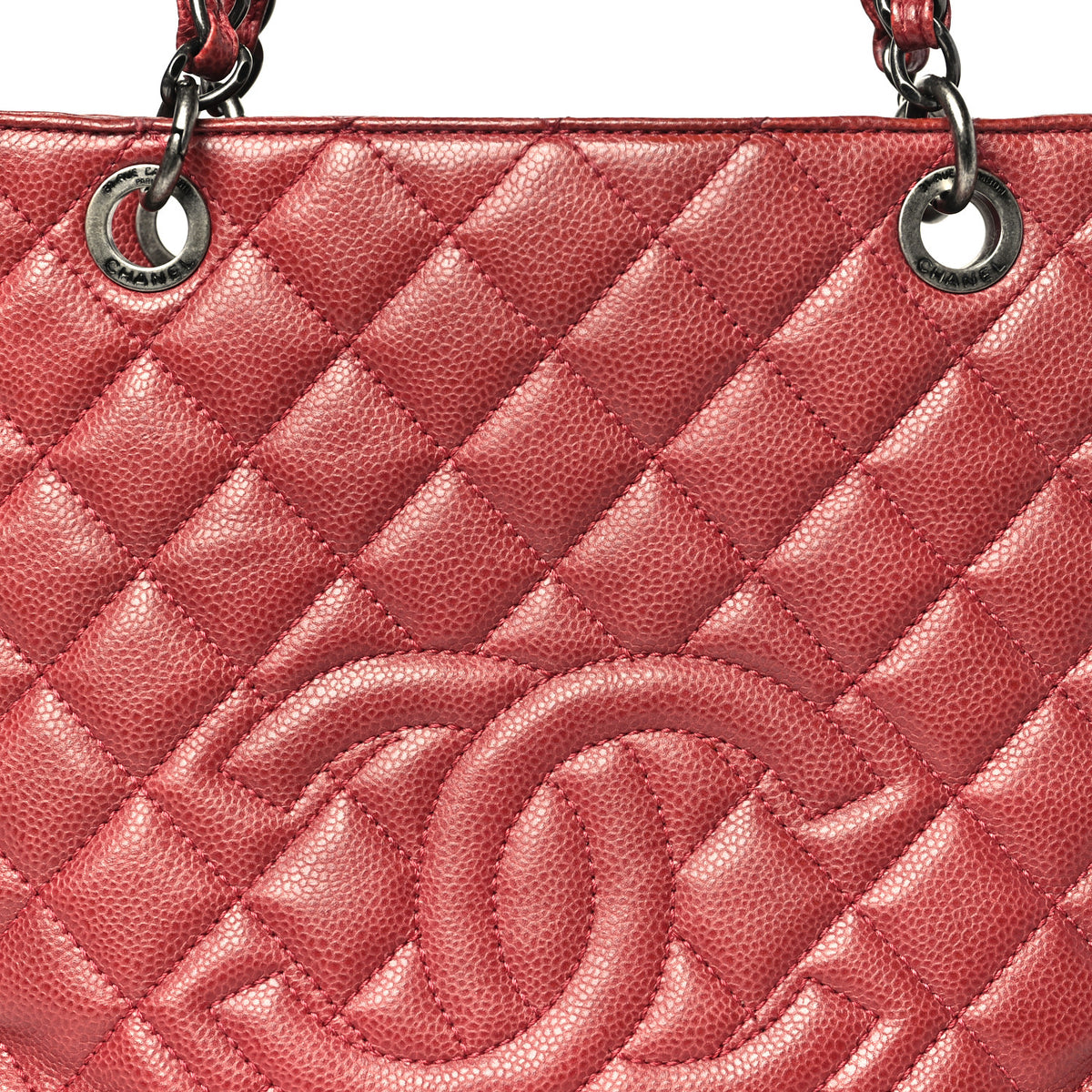 Chanel Caviar Quilted Petit Shopping Tote PST Red 7 of 10