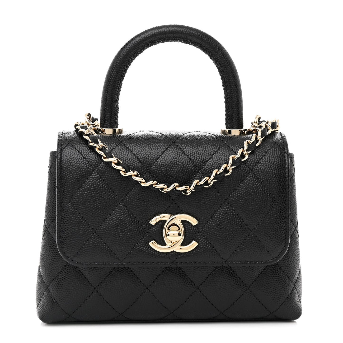 Caviar Quilted Coco Handle Clutch With Chain Black