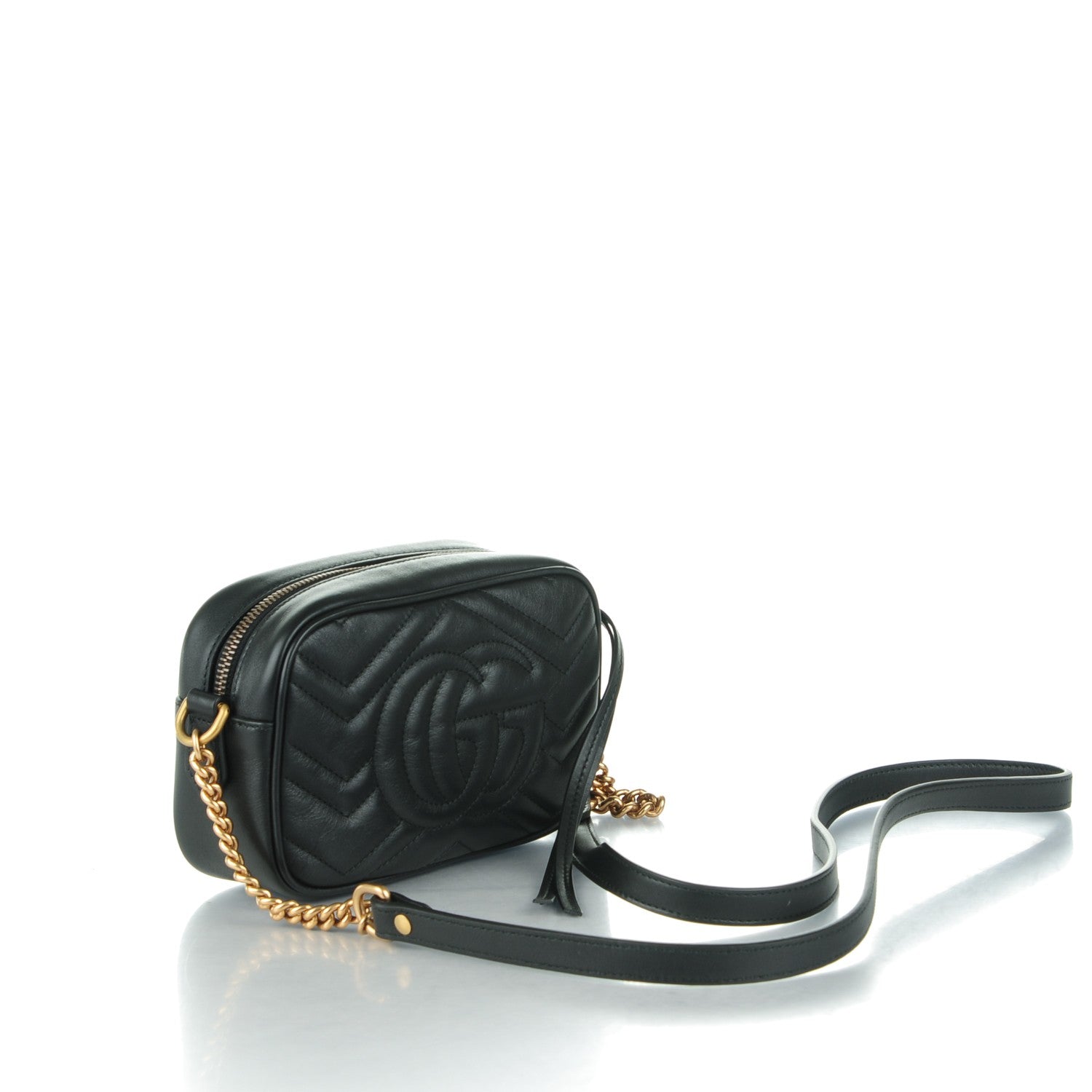 Gucci Calfskin Matelasse Mini GG Marmont Chain Shoulder Bag Black 3 of 7