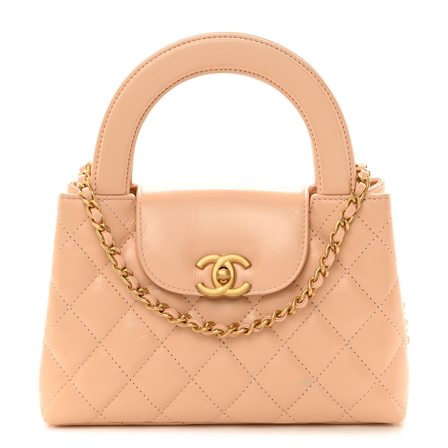 Chanel Shiny Aged Calfskin Quilted Nano Kelly Shopper Beige 1 of 10