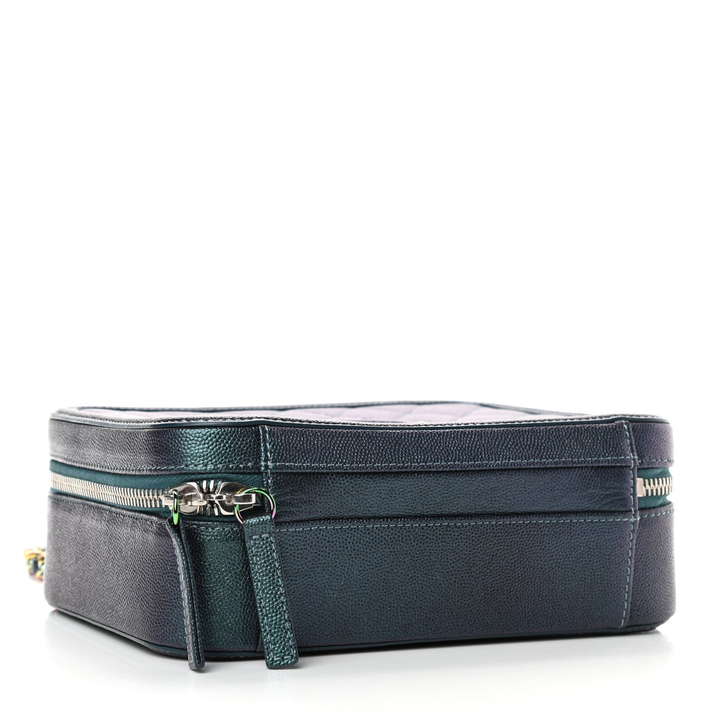 Iridescent Caviar Quilted Medium CC Filigree Vanity Case Dark Turquoise