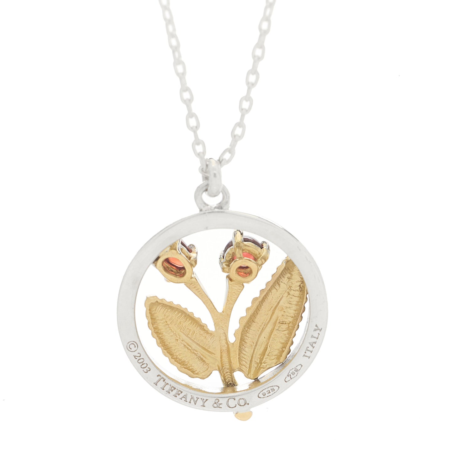 Sterling Silver 18K Yellow Gold Garnet Leaf Pendant Necklace