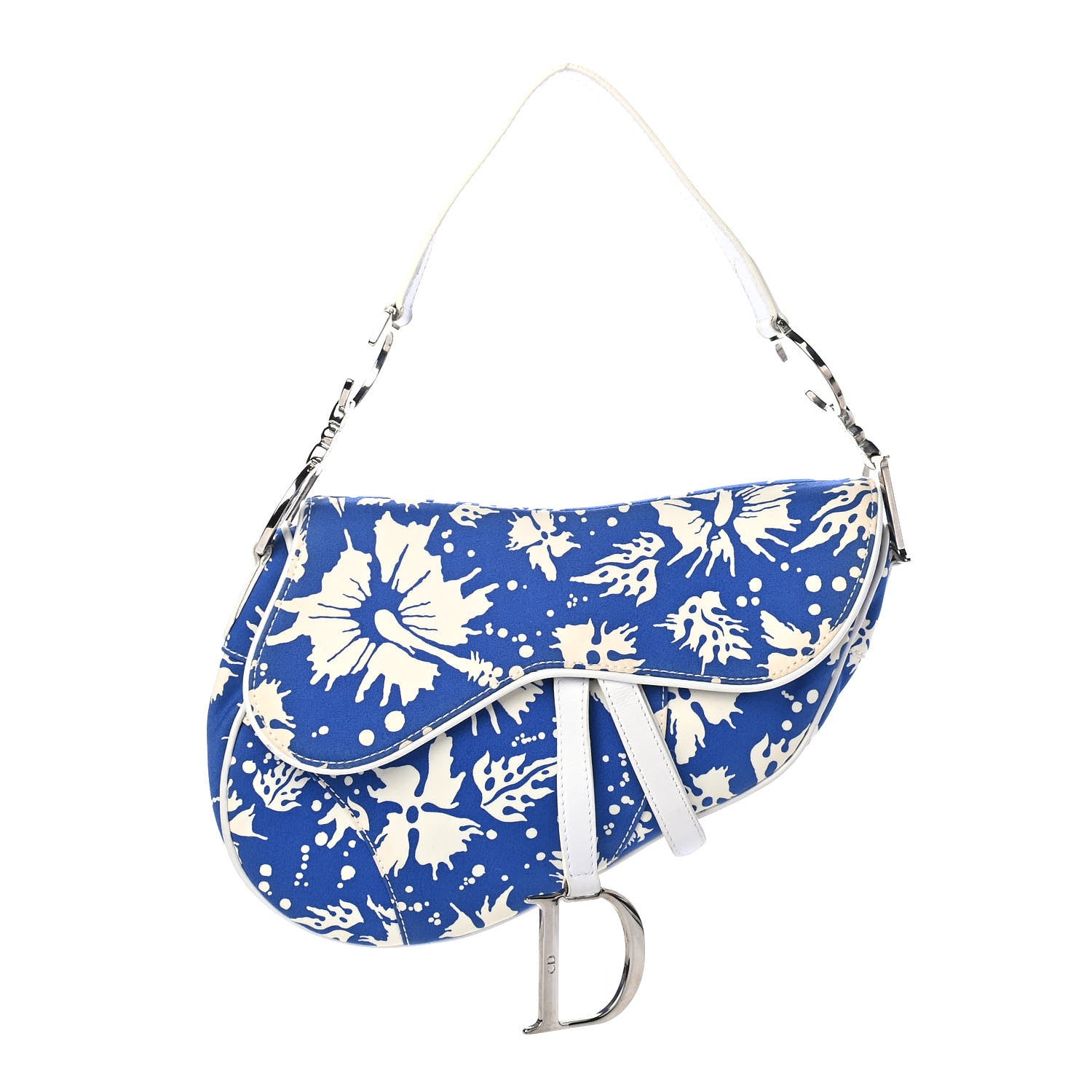 Christian Dior Canvas Hibiscus Saddle Bag Blue White 1 of 4