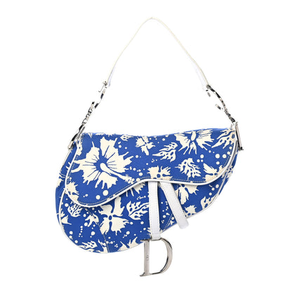 Christian Dior Canvas Hibiscus Saddle Bag Blue White 1 of 4