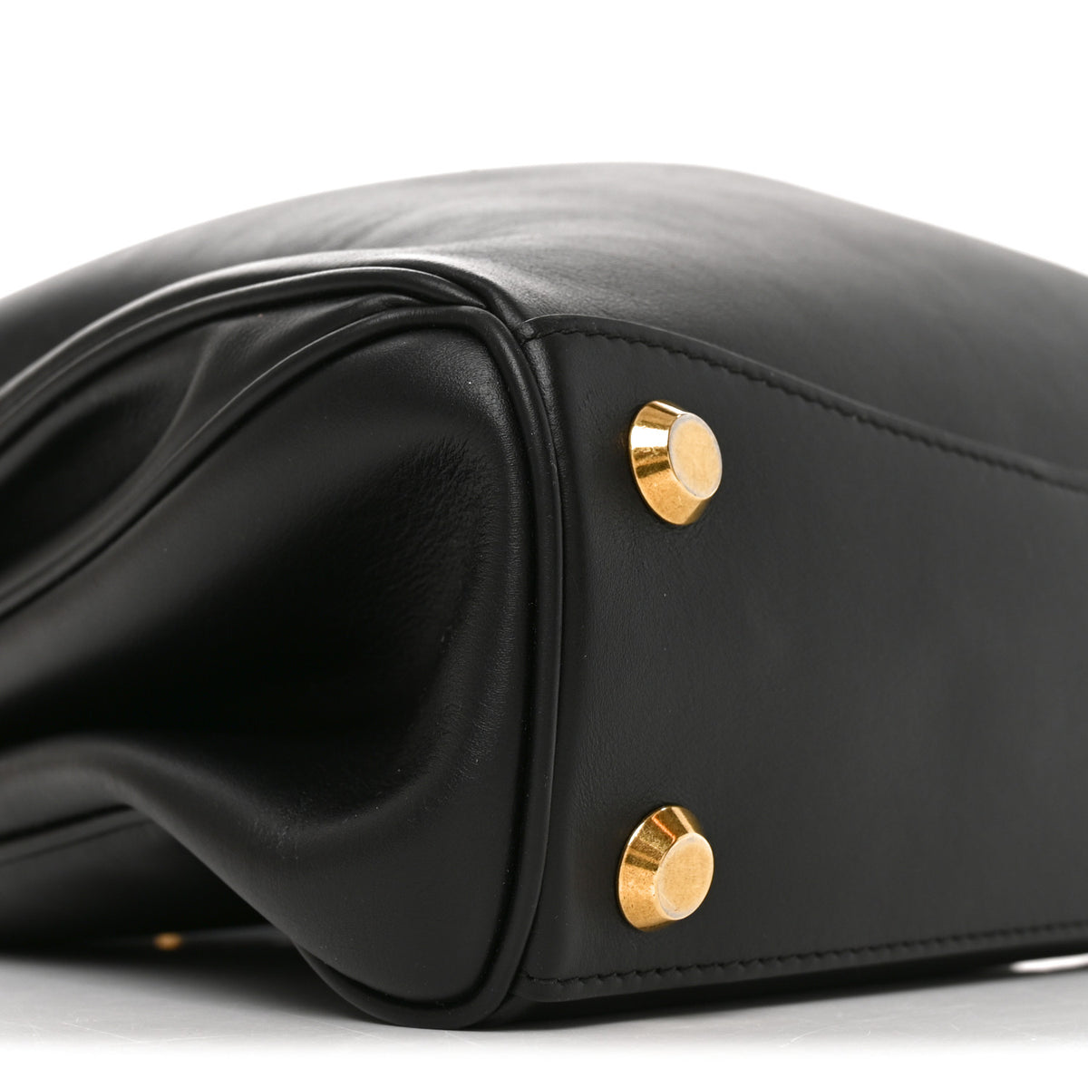 Natural Smooth Calfskin Medium Rodeo Top Handle Handbag Black