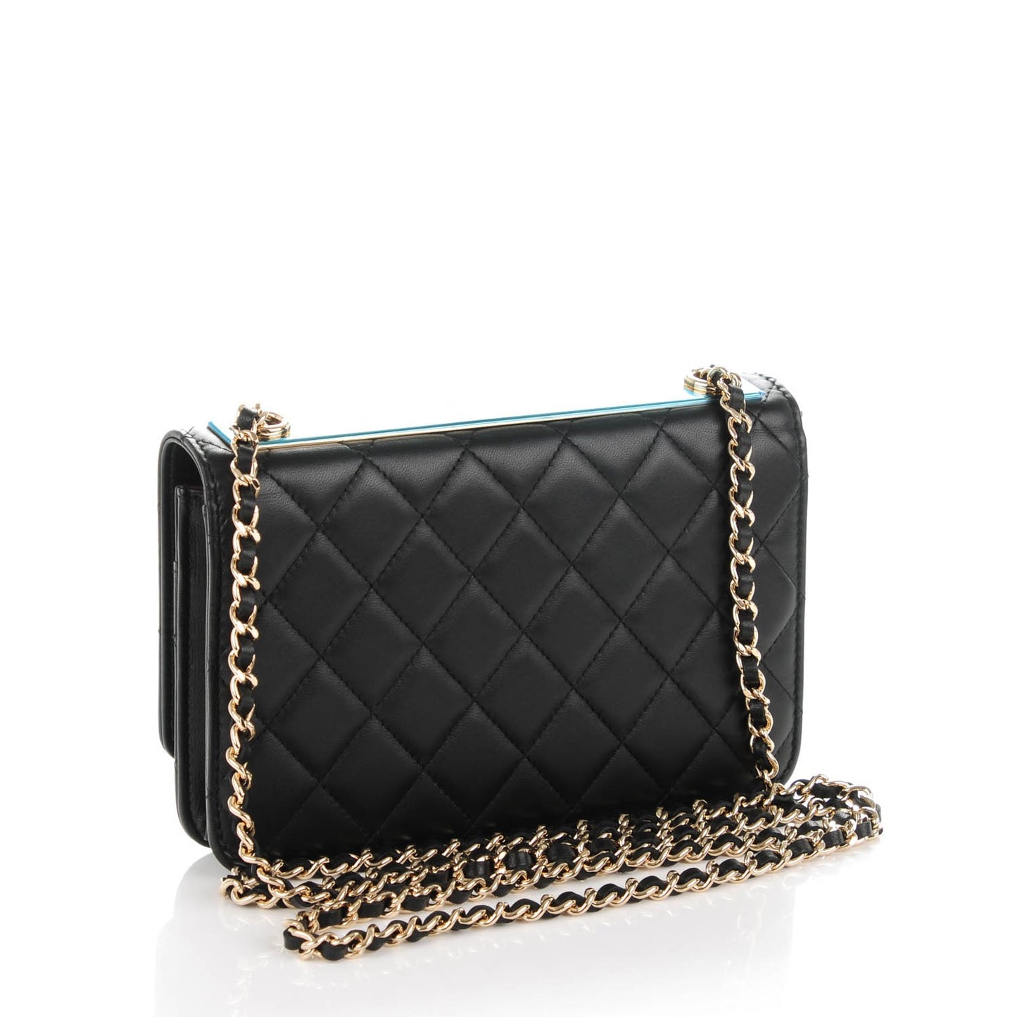 Lambskin Quilted Trendy CC Wallet On Chain WOC Black
