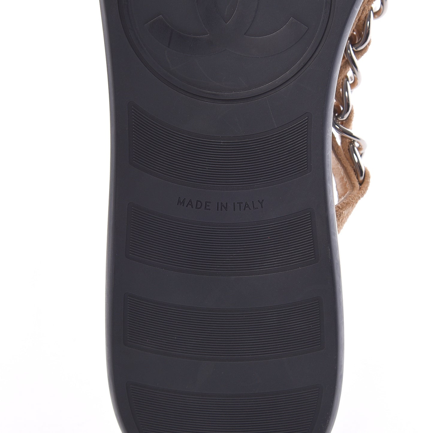 Suede Calfskin Quilted Chain Thong Sandals 36.5 Black
