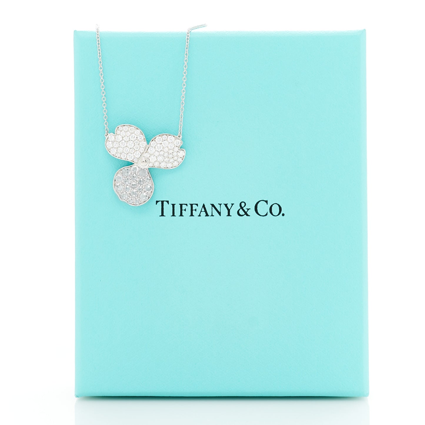 Platinum Diamond Large Paper Flowers Pave Pendant Necklace