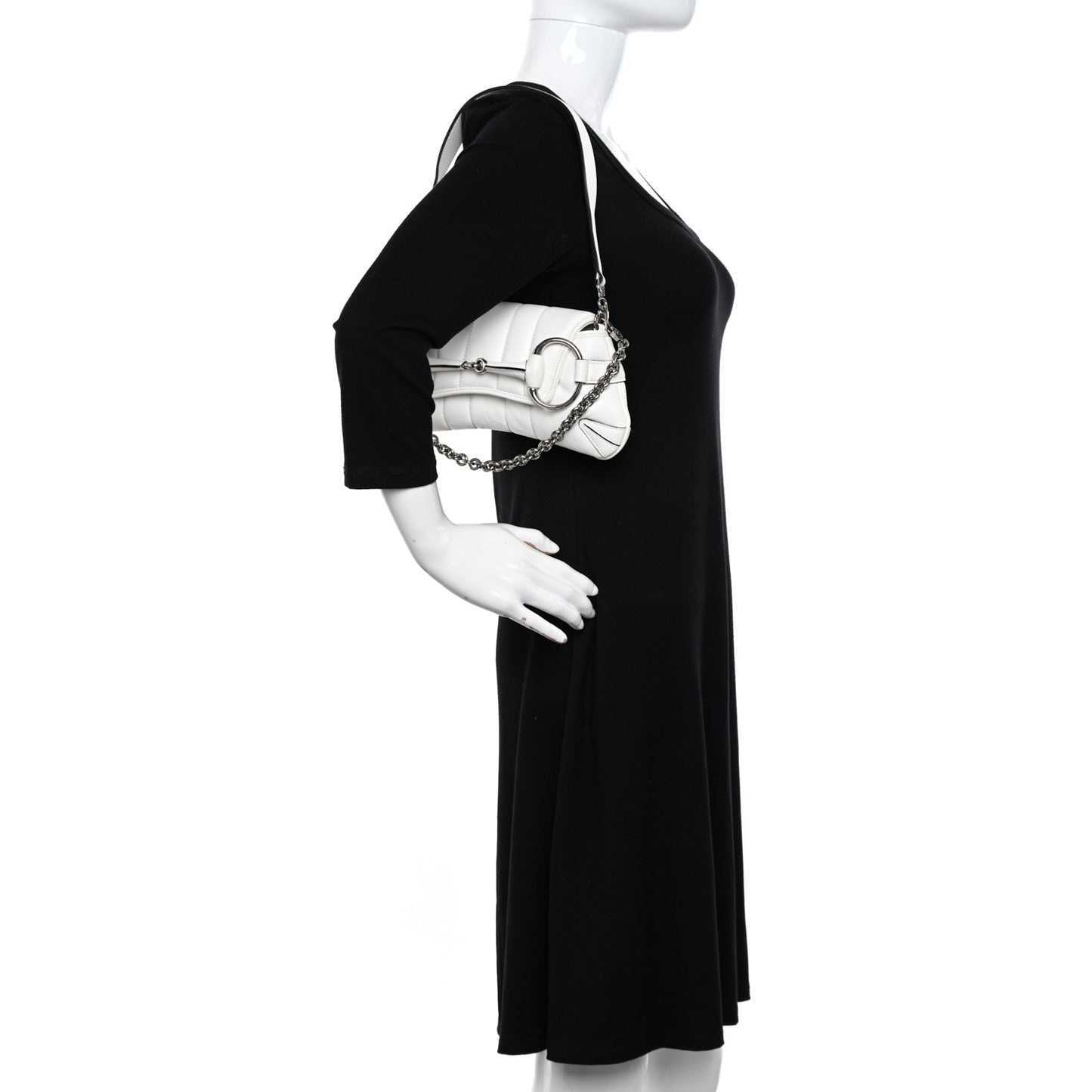 Nappa Vertical Matelasse Small Maxi Horsebit Chain Shoulder Bag Great White