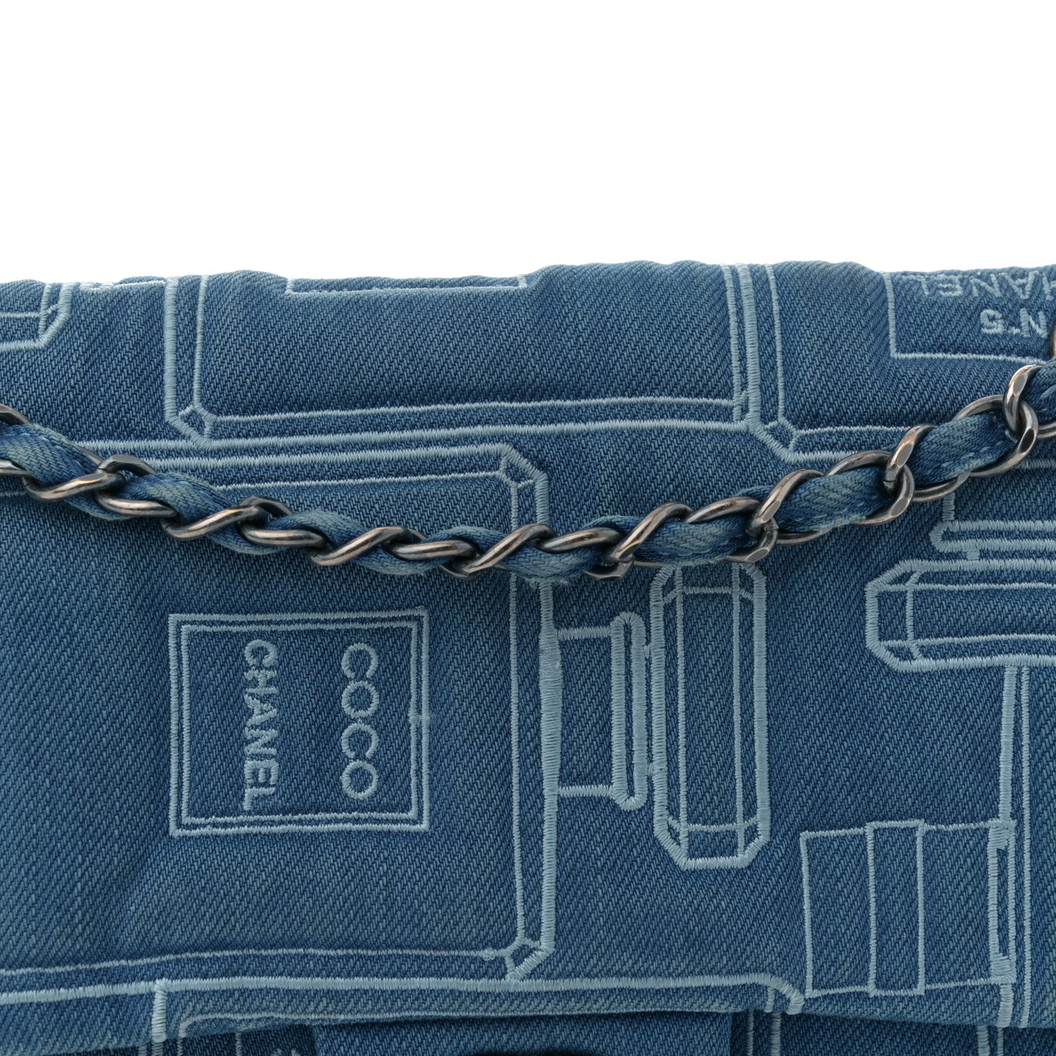 Chanel Denim Embroidered Medium Perfume Bottle Flap Light Blue 8 of 11