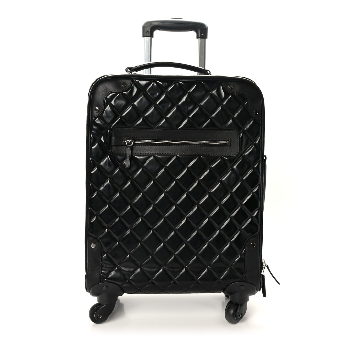 Vinyl Calfskin Quilted Trolley Rolling Luggage Black