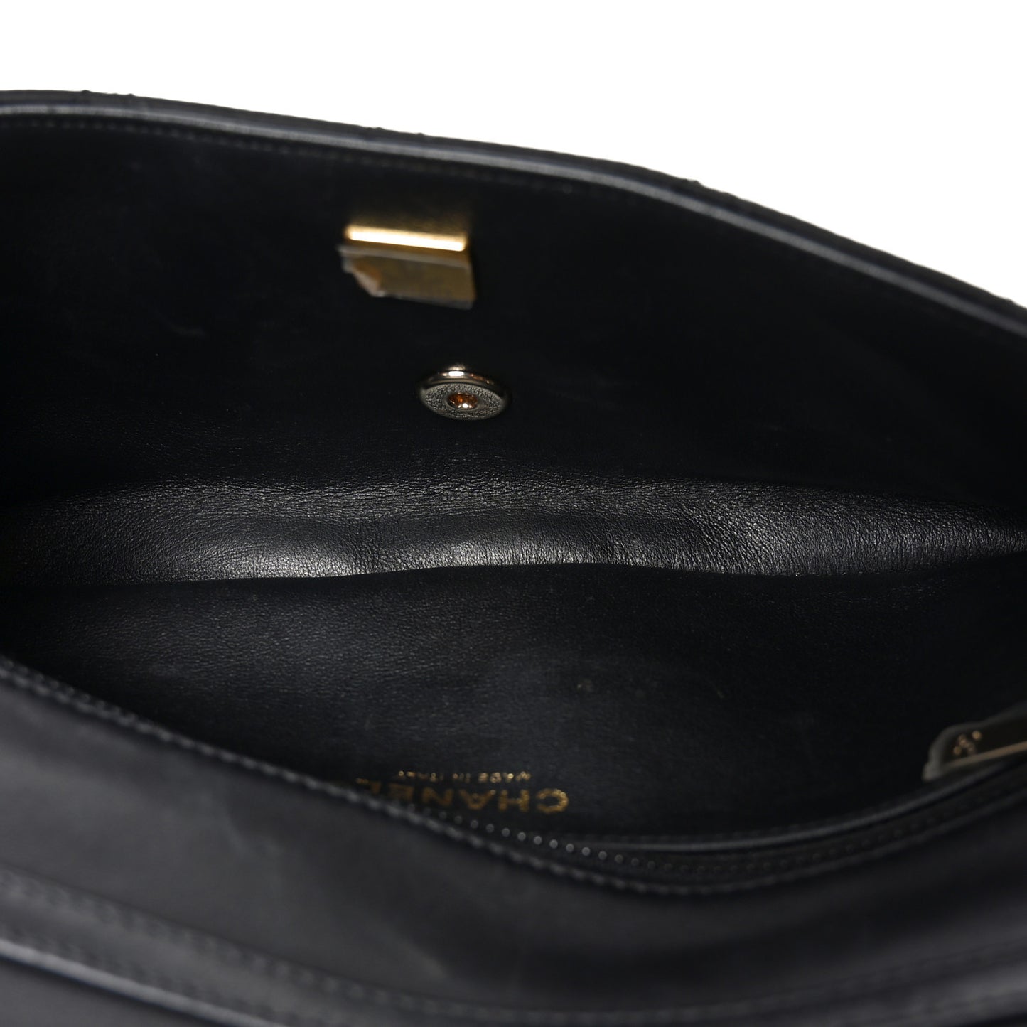 Satin Quilted Pearl CC Flap Clutch Black