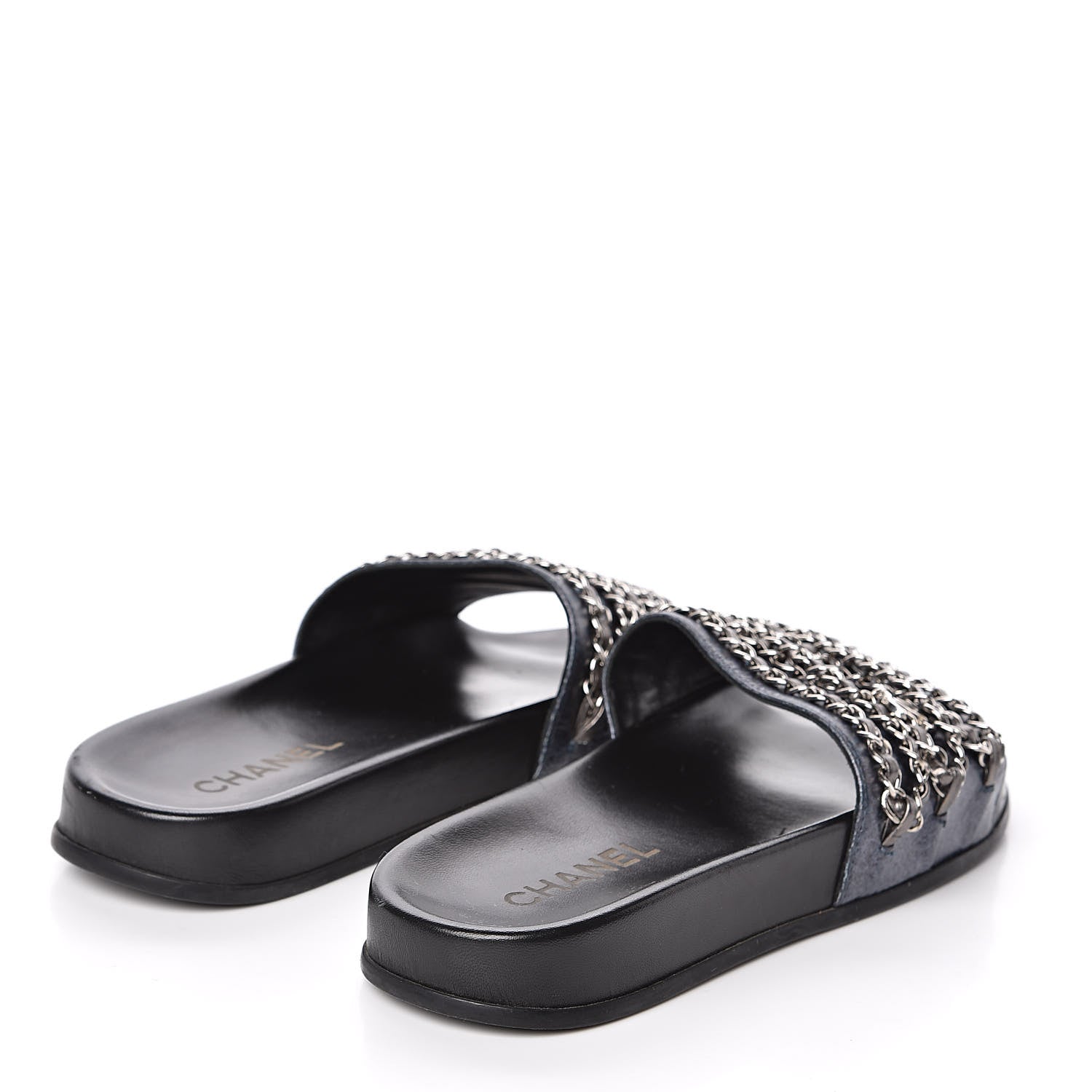 Chanel Lambskin Chain Flat Sandals 37 Dark Blue 4 of 11