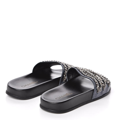 Chanel Lambskin Chain Flat Sandals 37 Dark Blue 4 of 11