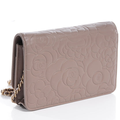 Chanel Lambskin Camellia Wallet on Chain Beige 3 of 7