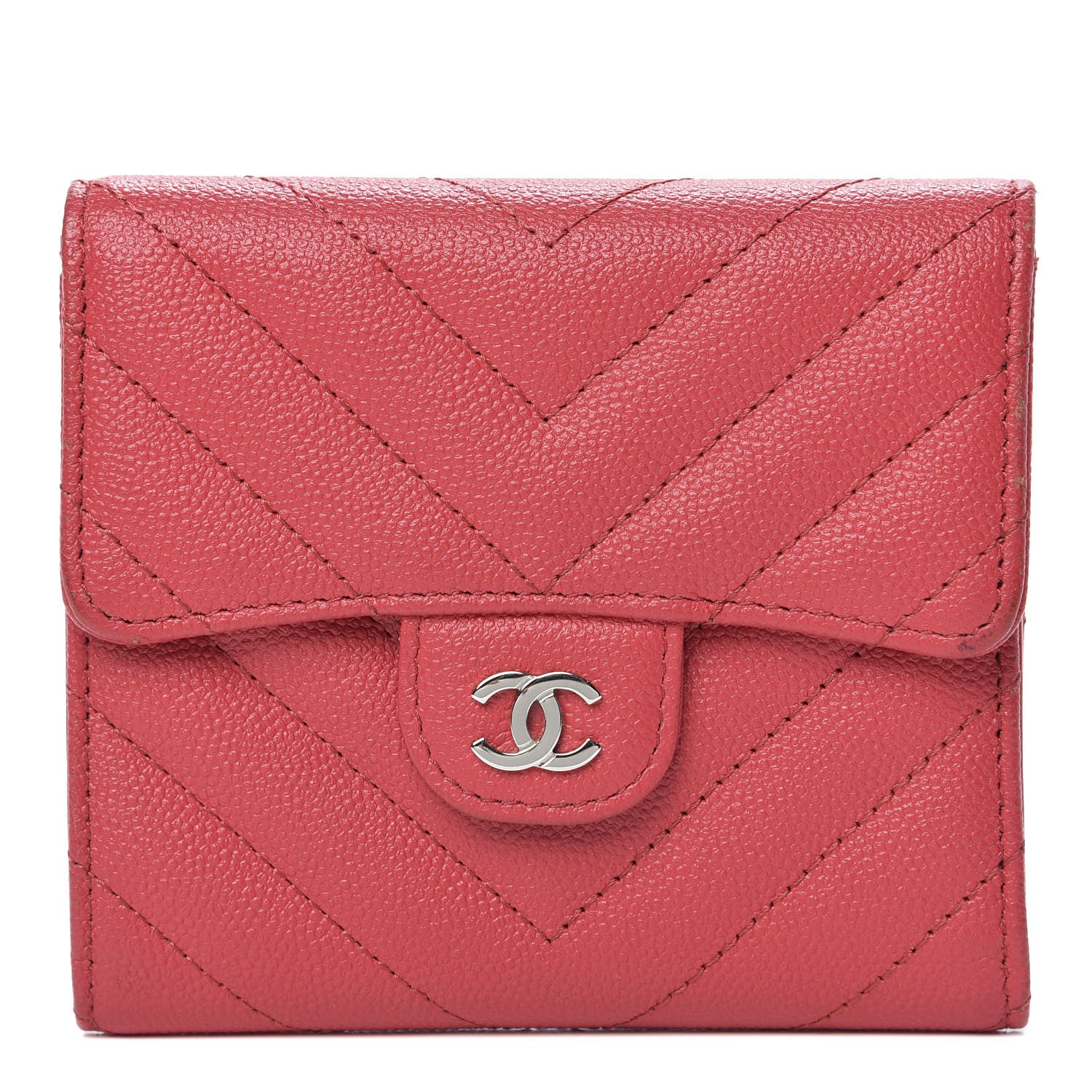 Chanel Caviar Chevron Quilted Compact Flap Wallet Red 1 of 11