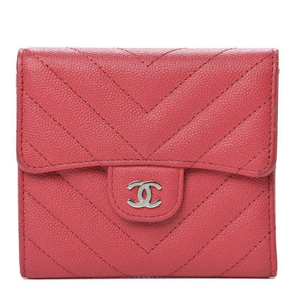Chanel Caviar Chevron Quilted Compact Flap Wallet Red 1 of 11