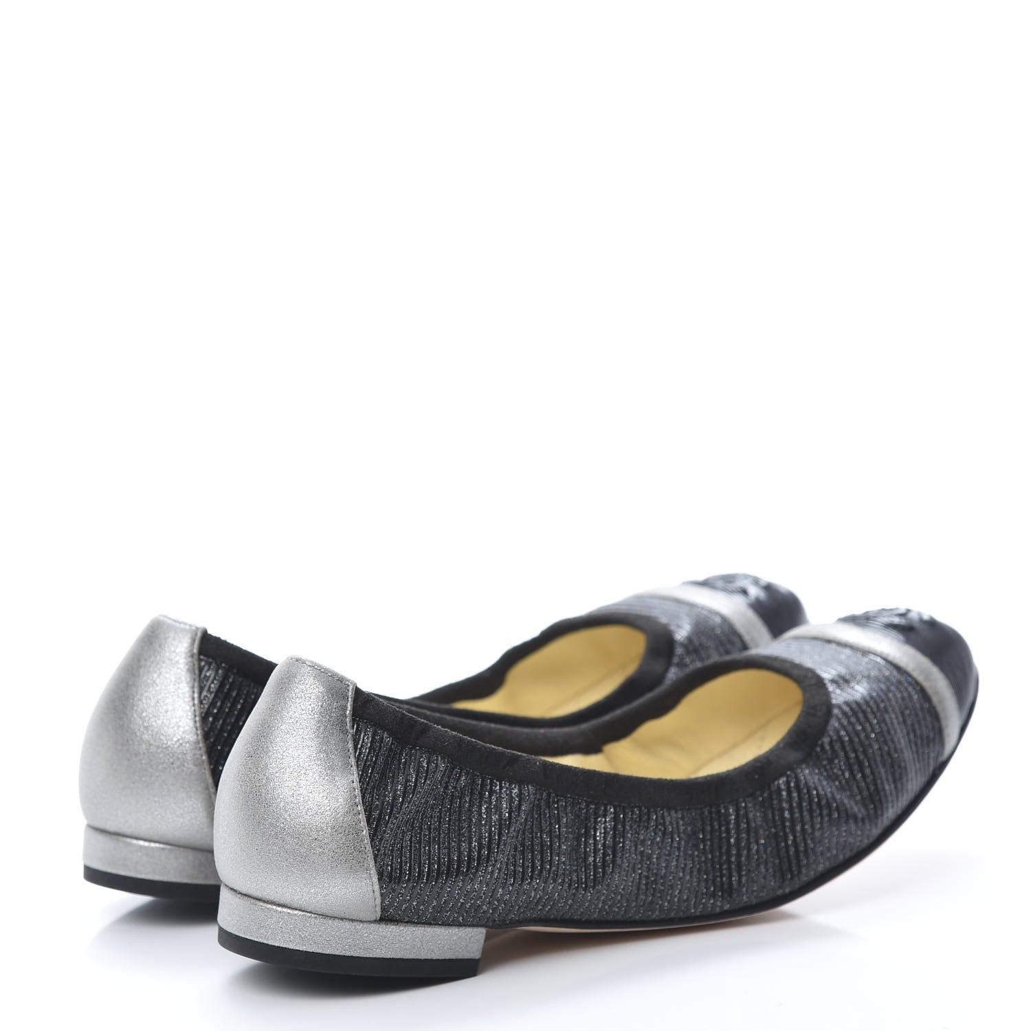 Chanel Metallic CC Elastic Cap Toe Ballerina Flats 37 Black Silver 4 of 8