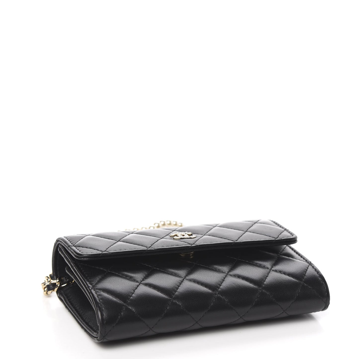 Lambskin Quilted Pearl Clutch With Chain Black