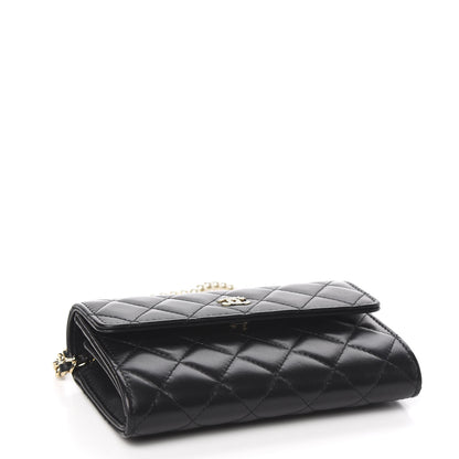 Chanel Lambskin Quilted Pearl Clutch With Chain Black 5 of 13