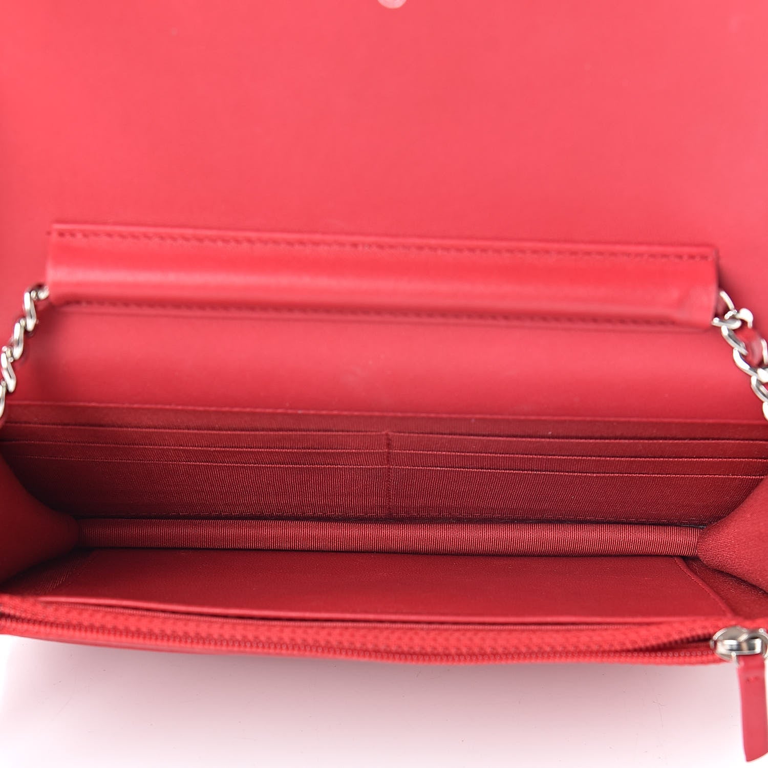 Chanel Goatskin Quilted Diamond CC Wallet On Chain WOC Red 5 of 16