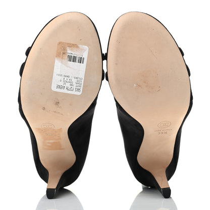 Chanel Suede Pearl Open Toe Caged Ankle Boots 39.5 Dark Grey 6 of 10