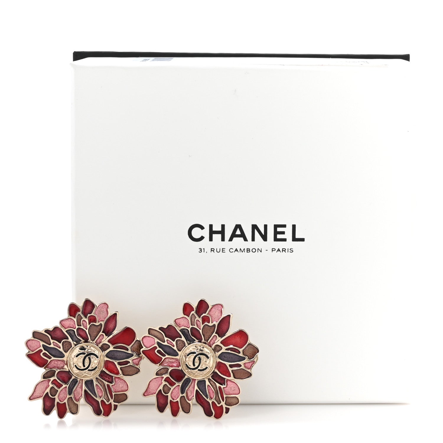 Chanel Resin Metal CC Camellia Earrings Gold Pink Multicolor 7 of 10