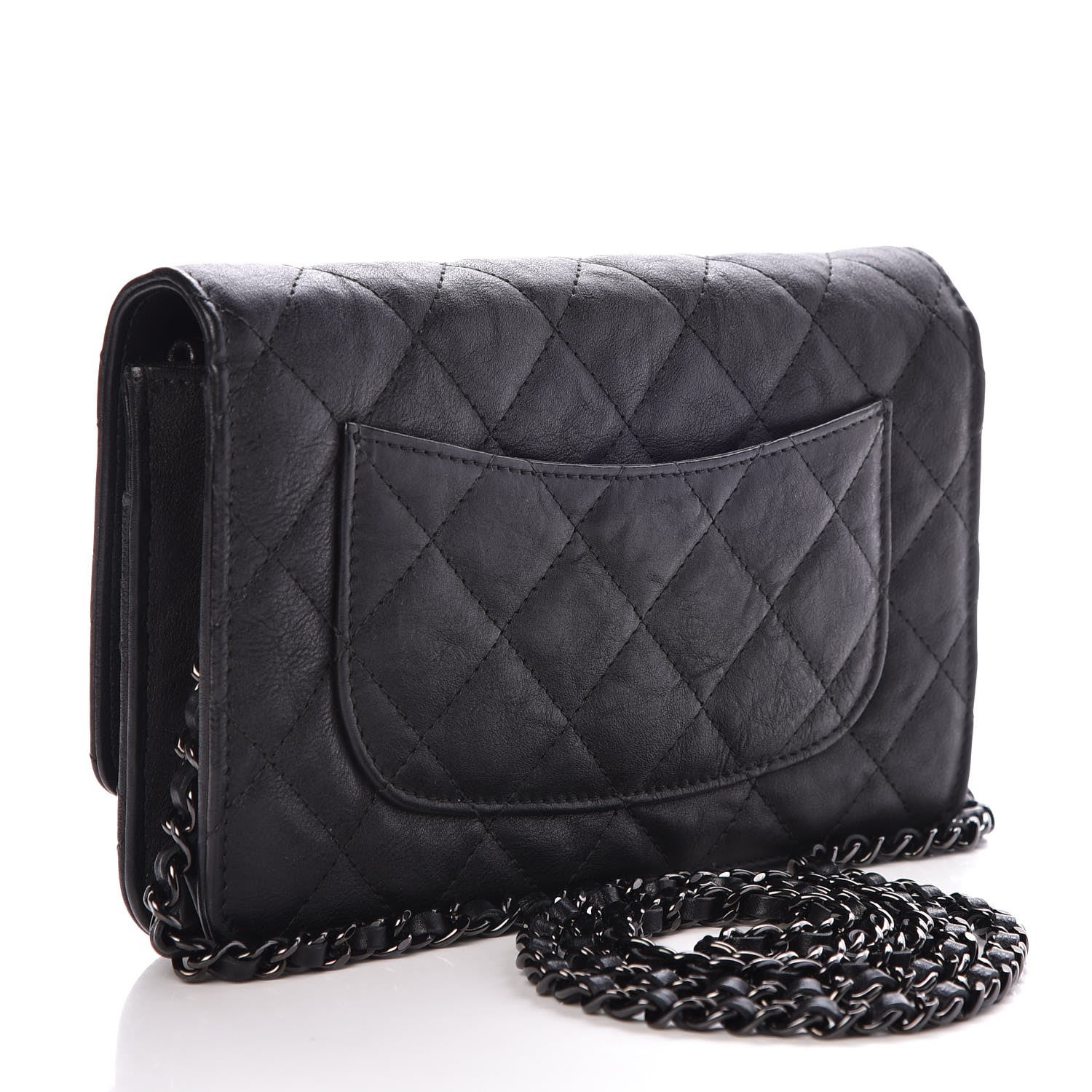 Chanel Crumpled Calfskin Quilted Wallet On Chain WOC So Black 3 of 9