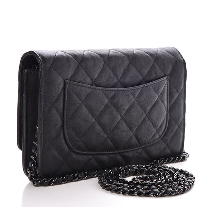 Chanel Crumpled Calfskin Quilted Wallet On Chain WOC So Black 3 of 9