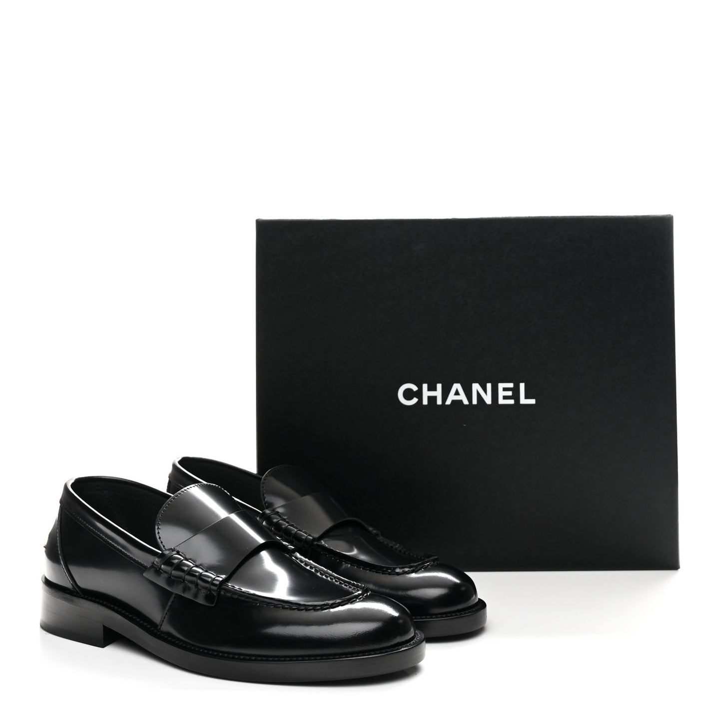 Shiny Calfskin Logo Loafers 37 Black