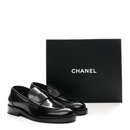 Chanel Shiny Calfskin Logo Loafers 37 Black 10 of 10