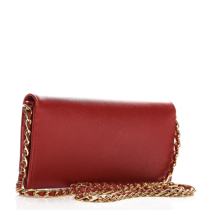 Prada Saffiano Metal Oro Chain Wallet Fuoco 3 of 15