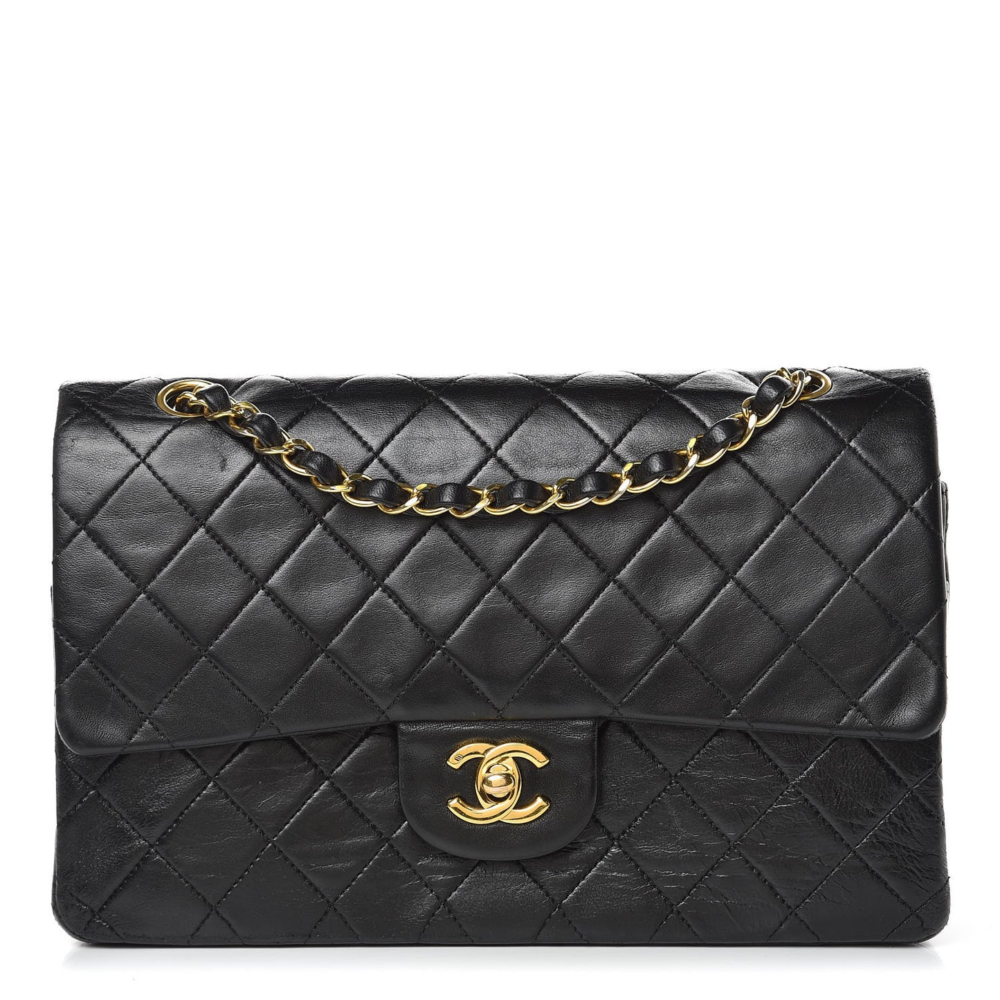 Lambskin Quilted Medium Double Flap Black