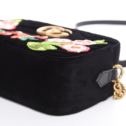 Gucci Velvet Matelasse Deer Embroidered Small GG Marmont Chain Shoulder Bag Black 9 of 10