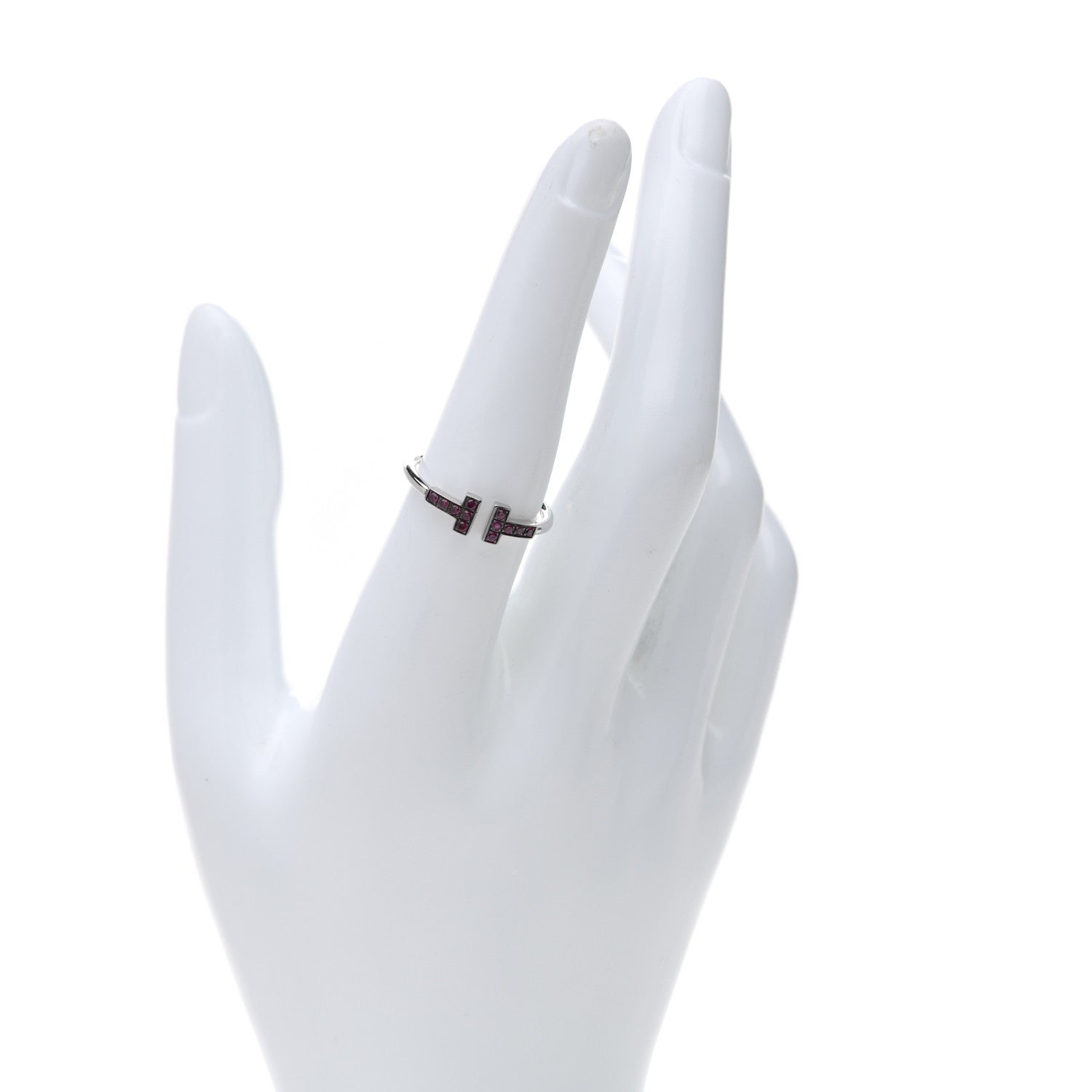 Tiffany 18K White Gold Ruby T Wire Ring 56 7.5 2 of 5