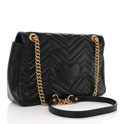 Gucci Calfskin Matelasse Medium GG Marmont Shoulder Bag Black 3 of 10
