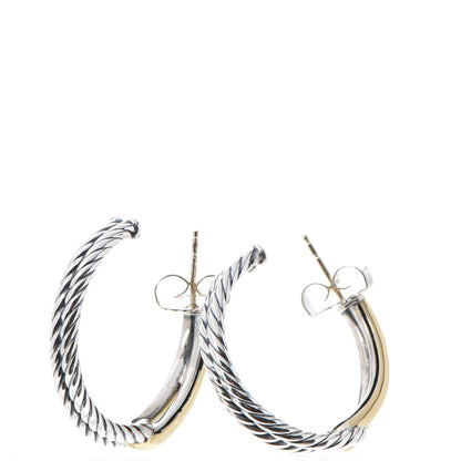 David Yurman Sterling Silver 18K Yellow Gold 30mm Labyrinth Hoop Earrings 5 of 7