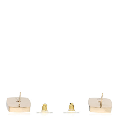 Chanel Metal Pearl Crystal CC Logo Square Earrings Gold Pearly White 3 of 7
