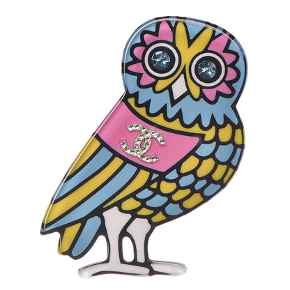 Chanel Resin Crystal Owl CC Brooch Blue Yellow Golden 1 of 5