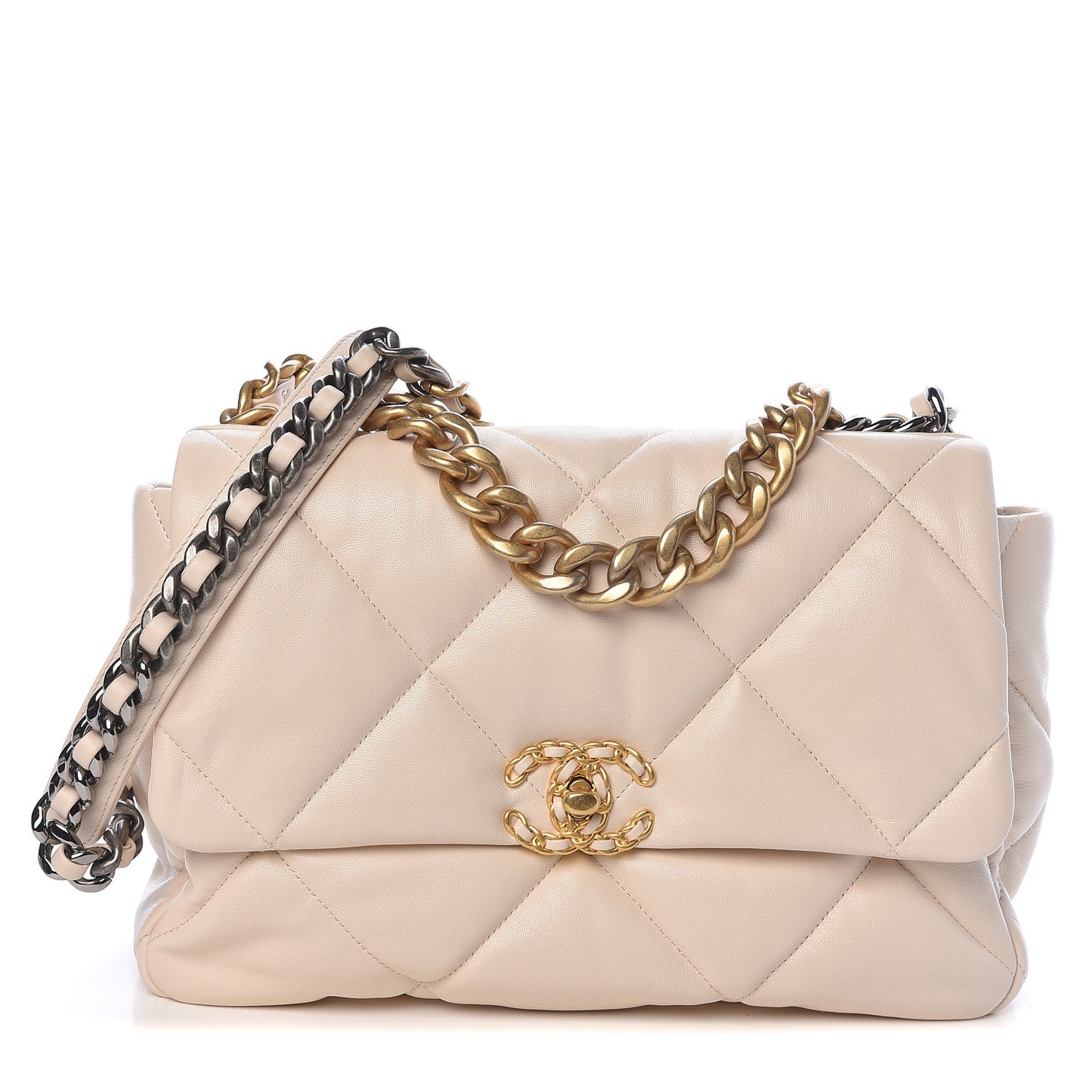 Lambskin Quilted Large 19 Flap Light Beige
