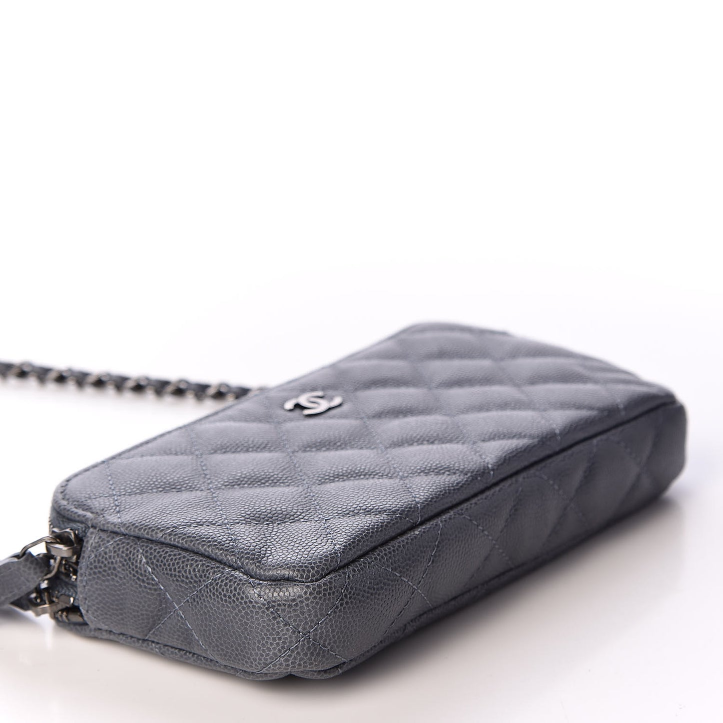 Caviar Quilted Small Clutch With Chain Grey
