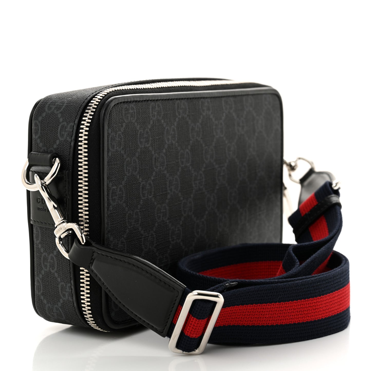 GG Supreme Monogram Web Small Shoulder Bag Black Grey